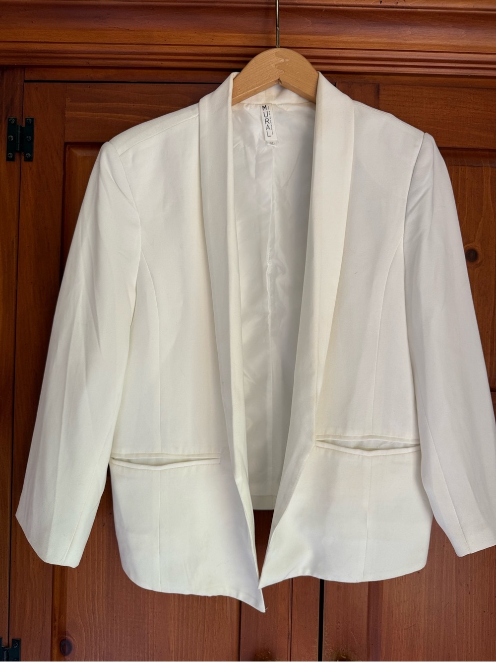 Mural Cream/White Open-Front Shawl Collar Blazer Jacket